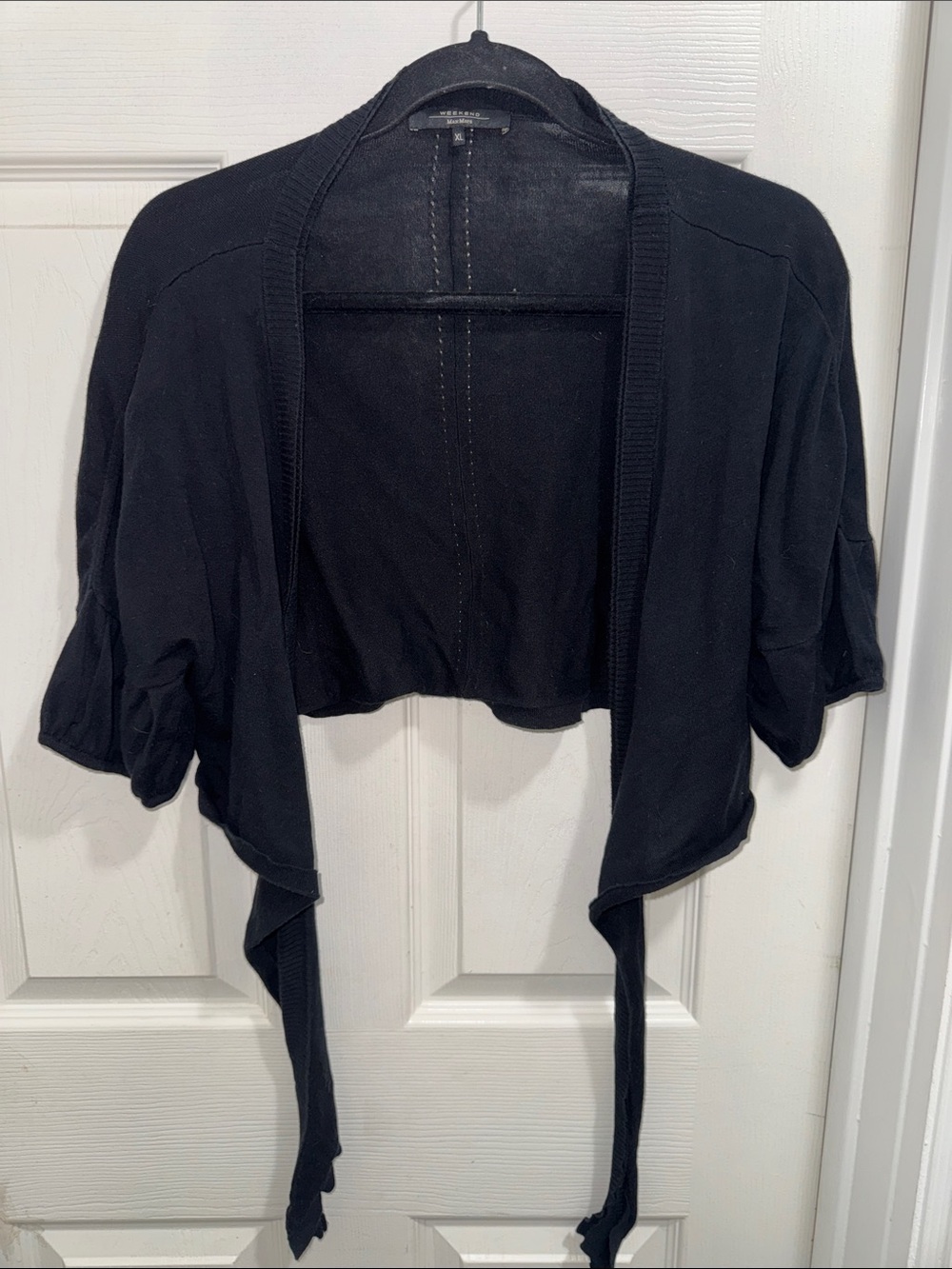 MaxMara Black Cropped Open-Front Cardigan with Ties